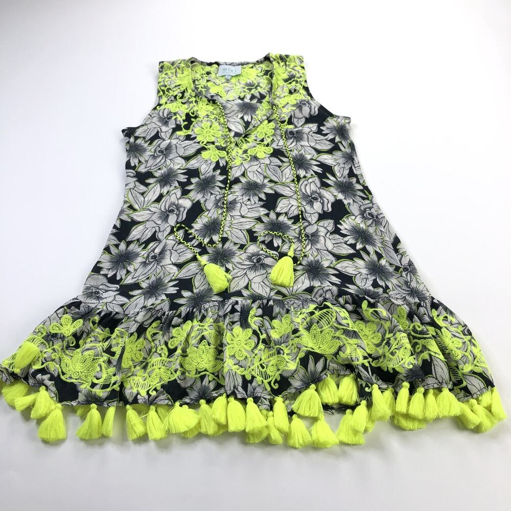 Taj By Sabrina Crippa Small 100% Silk Mini Dress Black Gray Floral MINT HRJ